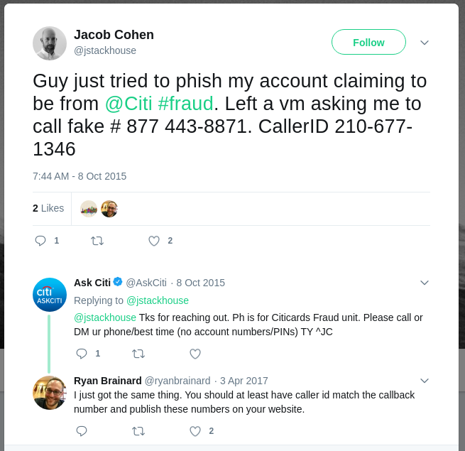 tweet about phish-like citi source #